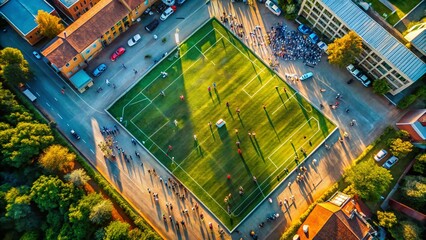 Obraz premium Aerial Drone Shot: Vibrant Street Football Field, Candid Action