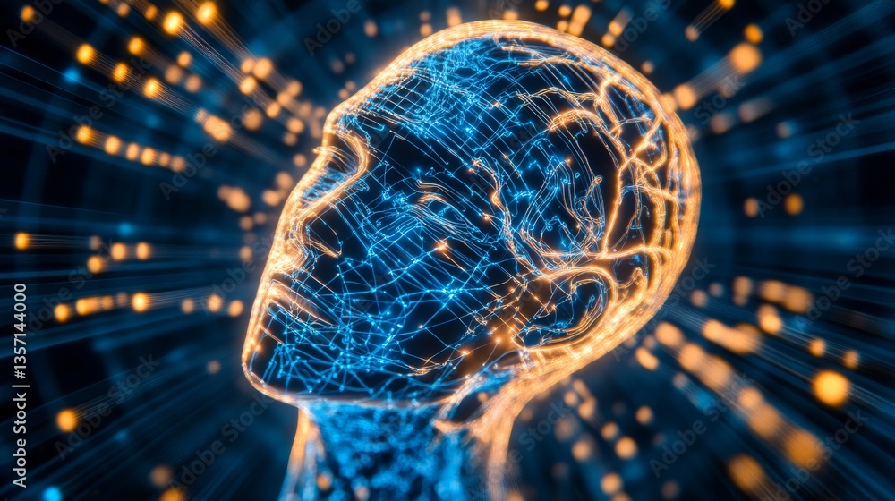 Poster visualizing individual autonomy through neural networks and futuristic implants in healthcare