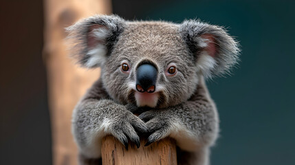 Fototapeta premium Close-Up Portrait of a Cute Australian Koala Bear on a Tree Branch