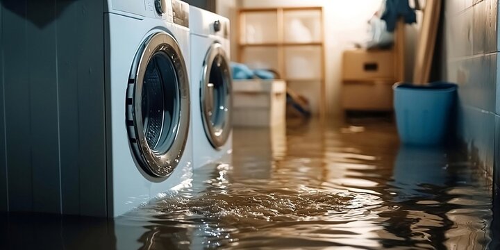 Water damage in the basement due to flooding.