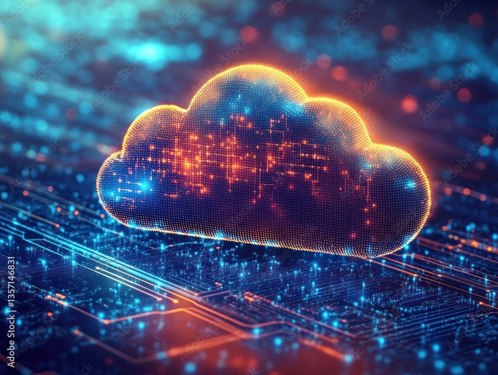 Aufkleber digital cloud symbolizing data storage on a circuit board