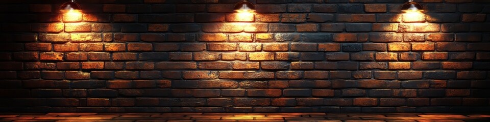 Fototapeta premium Illuminated Red Brick Wall, Abstract Grunge Texture With Dramatic Lighting Effect Background