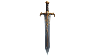 Enchanted sword with magical aura, isolated on a empty plain background