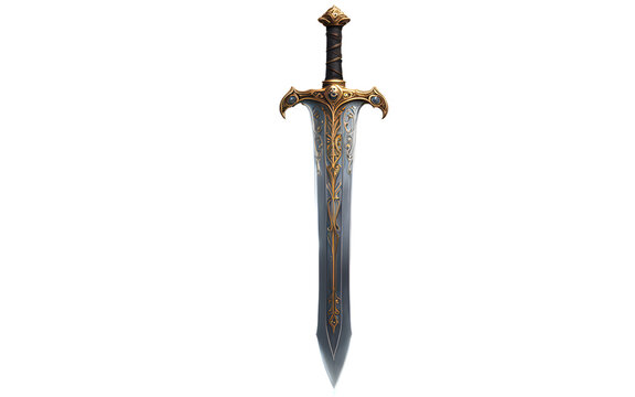 Enchanted sword with magical aura, isolated on a empty plain background