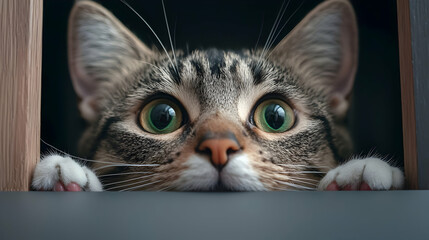 Curious Tabby Cat Peeking Through Doorway