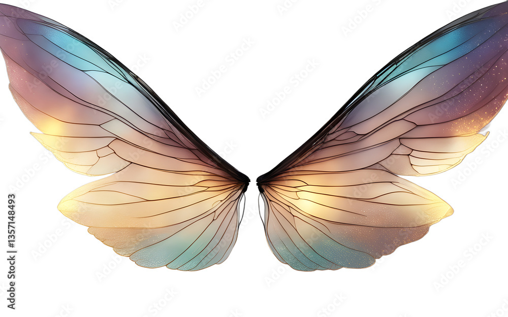 Poster Fairy wings with iridescent glow, isolated on a empty plain background