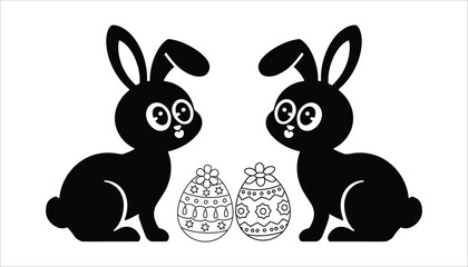 Easter Bunnies with Decorative Eggs Vector for Spring Holiday.