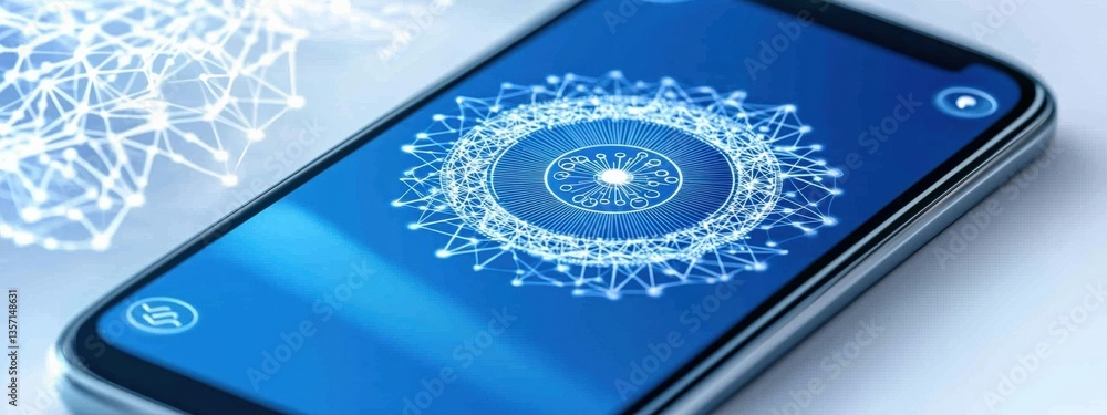 Poster digital technology smartphone displaying abstract geometric design