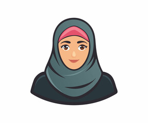 Friendly Muslim Woman in a Hijab, Cartoon Style