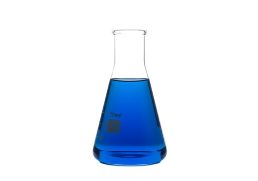 Blue Liquid in Erlenmeyer Flask isolated on transparent background