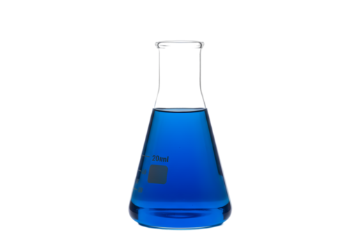 Blue Liquid in Erlenmeyer Flask isolated on transparent background