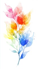 Watercolor Leaves in Gradient Color Array Abstract Botanical Art Nature Inspired Design Vibrant Artwork