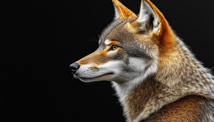Fototapeta premium Majestic Coyote with Piercing Gaze, Powerful Profile on Black Background, Wildlife Portrait