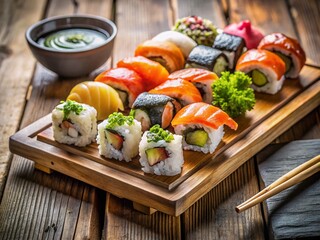 Delicious Engawa Sushi Platter on Traditional Japanese Wooden Tray