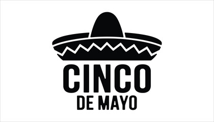 Cinco de Mayo Sombrero Icon in Black and White for Mexican Celebration.