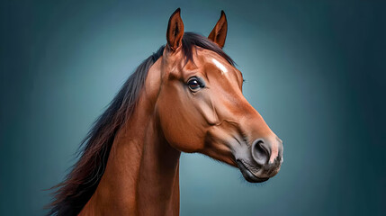 Obraz premium Majestic Chestnut Horse Portrait Against Teal Background
