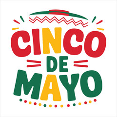 Festive Cinco de Mayo Design with Bright Red, Yellow, and Green Typography.