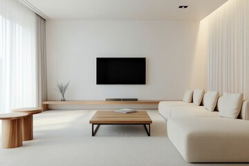 Modern living room design with minimalist furniture and natural lighting