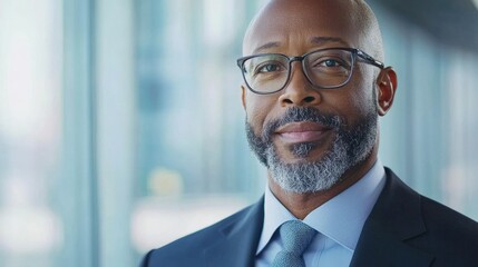 Fototapeta premium Professional African American Man in Business Attire with Glasses