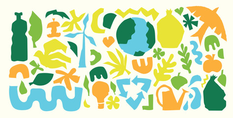 Set of the geometric brutal shapes for the Earth Day posters and cards. Layouts for prints, flyers, covers, banners design. Eco concepts.