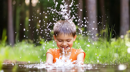 Boy splashing in water