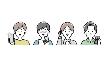 スマホを操作する若い男性のベクターイラストセット