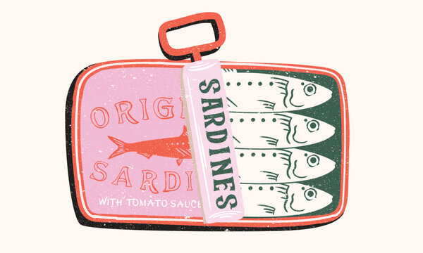 Fototapeta Sea food artwork. Canned fish artwork. Sardines fish artwork for t shirt print, poster, sticker and other uses.