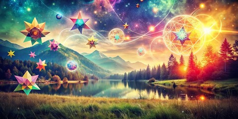 Double Exposure: Retro Clipart & Nature - Digital Collage Stock Photo