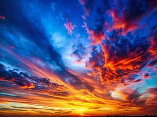 Dramatic Blue Red Sky Sunset Landscape with Copy Space for Text