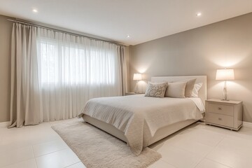 Fototapeta premium A well lit and spacious modern bedroom interior design