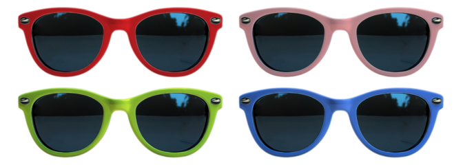 Colorful Sunglasses Set with Red, Pink, Green, and Blue Frames, Isolated on Transparent Background, Generative AI