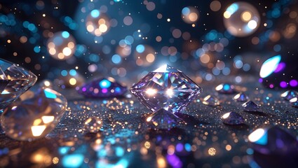 Sparkling Diamonds and Bokeh Lights Luxury Gemstone Background