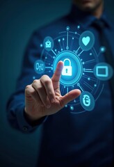 Businessman protecting digital data with secure network access
