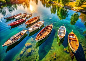 Obraz premium Aerial View: Small Wooden Boats For Sale at Marina, Ready for Adventure