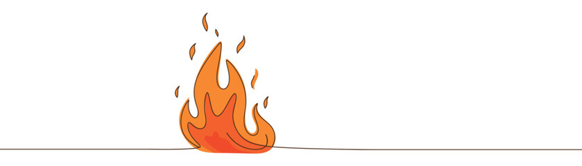 Continuous drawing of fire in one line. Fire flame one line art vector illustration