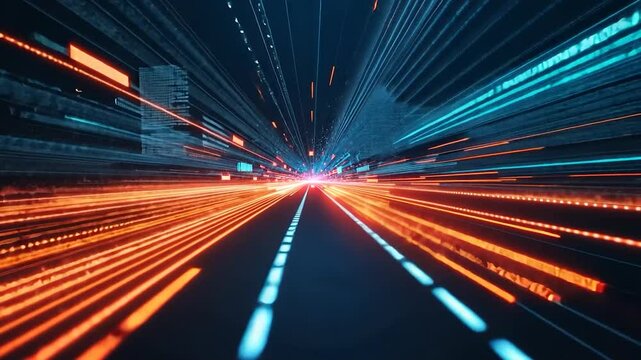 Digital highway data stream, glowing lines, futuristic tech