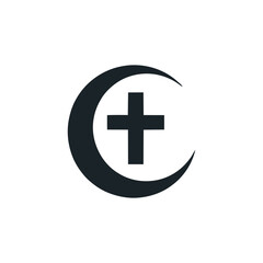 Cross vector logo design with crescent moon