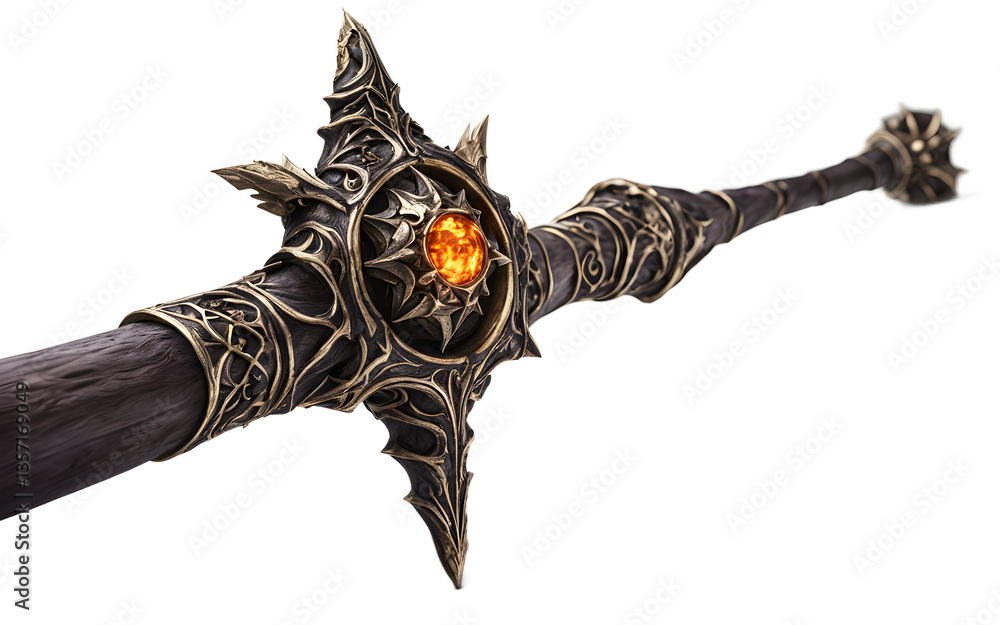 Poster necromancer’s bone staff, isolated on a empty plain background
