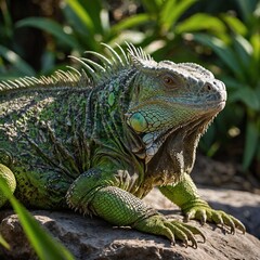 Obraz premium Iguana Basking on a Warm Rock