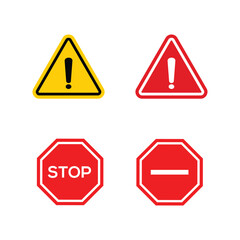 Set of warning signs caution and Stop Sign red simple vector