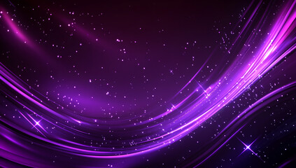 Fototapeta premium Abstract purple background with glowing waves and stars, a concept of sound or music technology, suitable for a banner design.