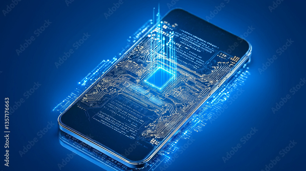 Aufkleber innovation illuminated: a modern mobile phone, intricately rendered to showcase the device's technol