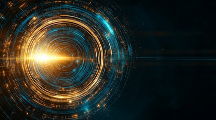 Energetic Digital Core: A vibrant display of circular, interconnected circuits glows with energy, suggesting digital innovation and technological advancements.