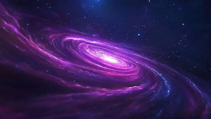 Obraz premium Abstract purple swirl background with a glowing center and a space-themed background, dark blue background.