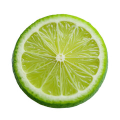 Bright green lime with sliced spiral peel and fresh citrus texture isolated on white background