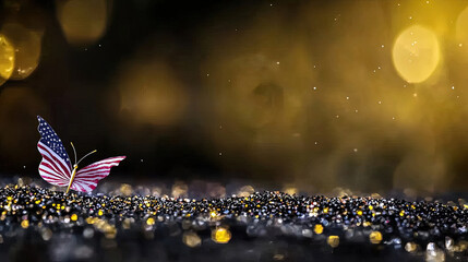 Butterfly with American flag on glitter