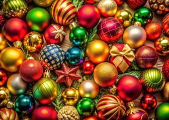 Festive Holiday Pattern Background: Candid Photo of Colorful Ornaments and Decorations