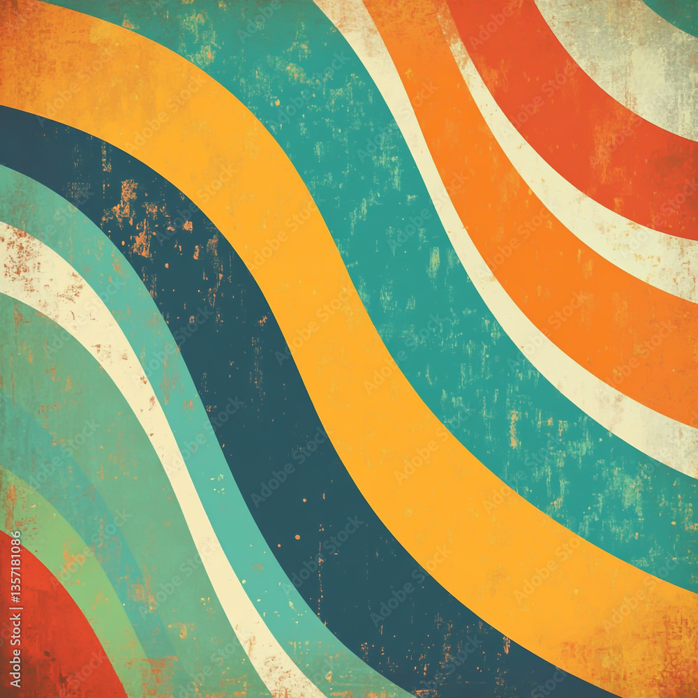 Poster abstract retro background with wavy lines and a grungy texture, a colorful retro design.