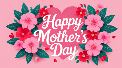 Whimsical Pastel Pink Mother's Day Card with Floral Accents