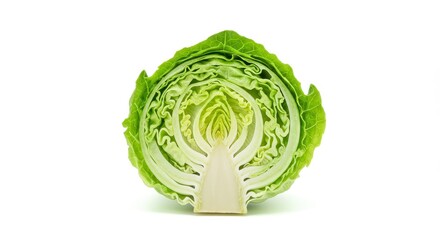 Fototapeta premium Close Up of a Halved Green Cabbage on White Background